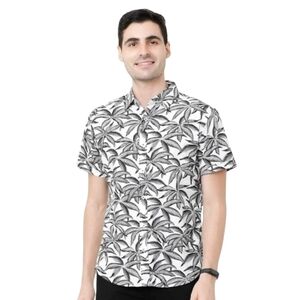 Gentlemans Outfitters Palm Tree Polo Black And White Short Sleeve Shirt Mens M‎